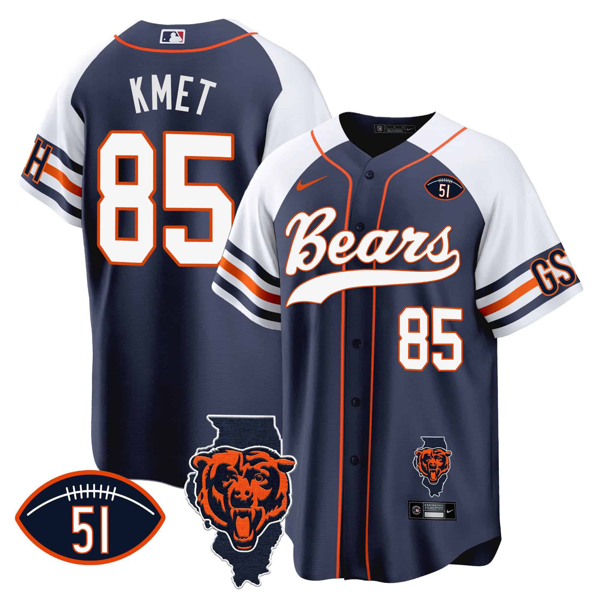 Men Chicago Bears #85 Kmet Blue 2024 Nike Patch Baseball NFL Jersey